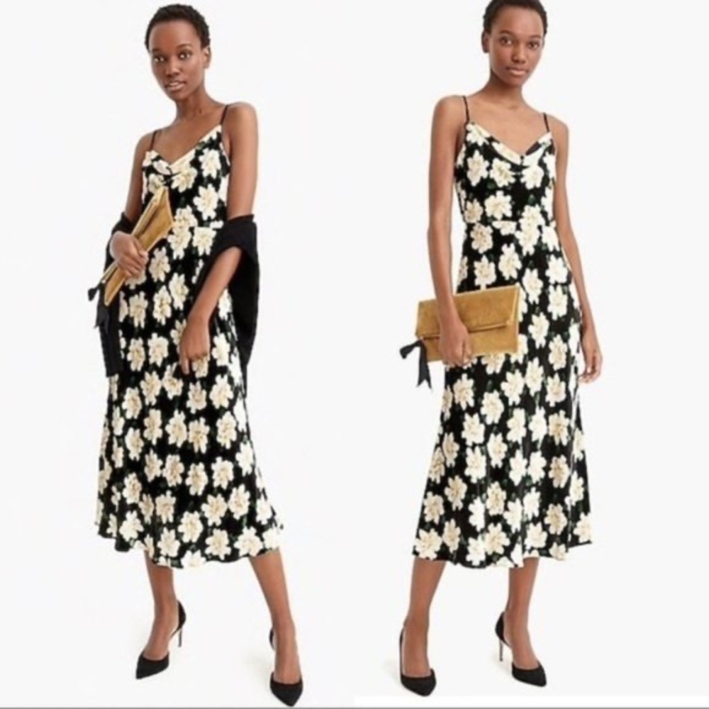 J. Crew Cowl Neck Floral Midi Dress in Velvet